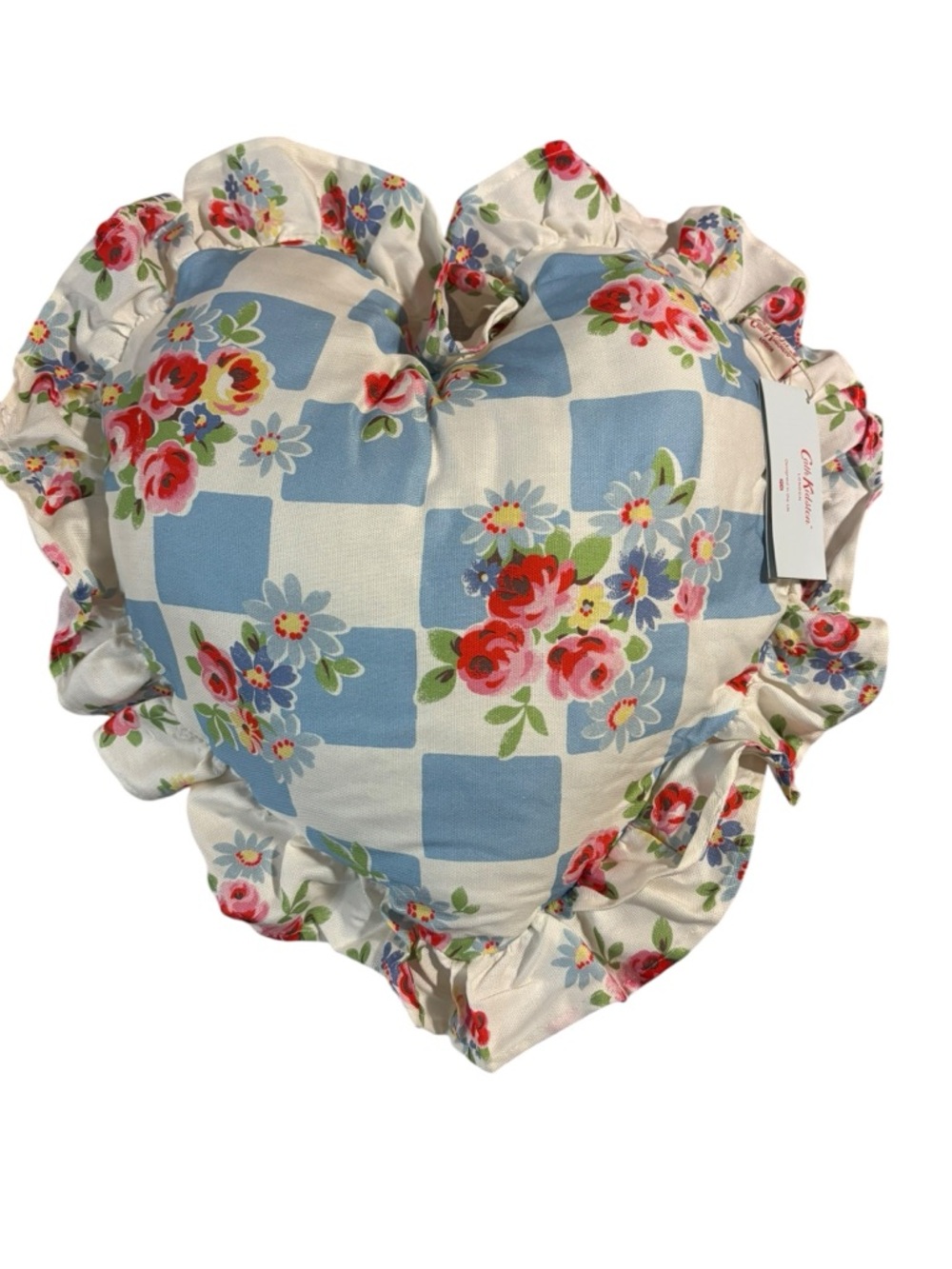 Cath Kidston DAISY ROSE CHECK RUFFLE HEART BLUE throw pillows set of 2 NWT - Picture 4 of 12